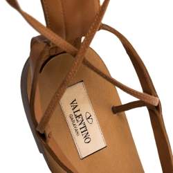 Pre Owned Valentino Tan Leather Knee High Gladiator Flat Sandals Size 37