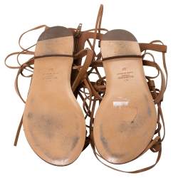 Pre Owned Valentino Tan Leather Knee High Gladiator Flat Sandals Size 37