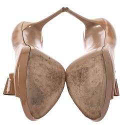 Pre Owned Valentino Beige Patent Leather Bow Peep Toe Platform Pumps Size 39