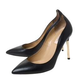 Pre Owned Valentino Black Leather Pointed Toe Pumps Size 39.5