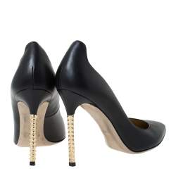 Pre Owned Valentino Black Leather Pointed Toe Pumps Size 39.5