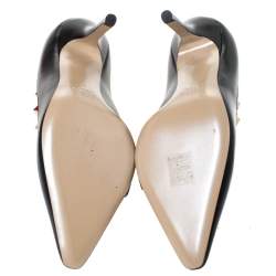 Pre Owned Valentino Black/Beige Leather Rockstud D'Orsay Strap Pumps Size 38