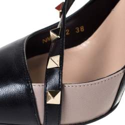 Pre Owned Valentino Black/Beige Leather Rockstud D'Orsay Strap Pumps Size 38
