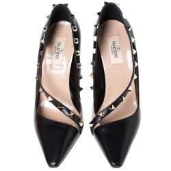 Pre Owned Valentino Black/Beige Leather Rockstud D'Orsay Strap Pumps Size 38
