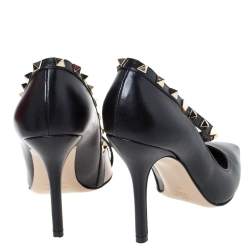 Pre Owned Valentino Black/Beige Leather Rockstud D'Orsay Strap Pumps Size 38