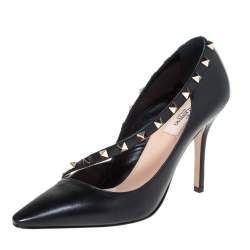 Pre Owned Valentino Black/Beige Leather Rockstud D'Orsay Strap Pumps Size 38