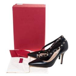 Pre Owned Valentino Black/Beige Leather Rockstud D'Orsay Strap Pumps Size 38