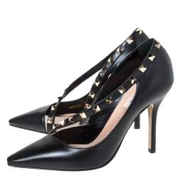 Pre Owned Valentino Black/Beige Leather Rockstud D'Orsay Strap Pumps Size 38