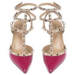 Pre Owned Valentino Pink Patent Leather Rockstud Ankle Strap Sandals Size 39.5