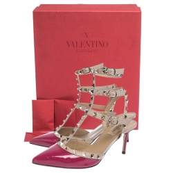 Pre Owned Valentino Pink Patent Leather Rockstud Ankle Strap Sandals Size 39.5