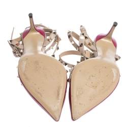 Pre Owned Valentino Pink Patent Leather Rockstud Ankle Strap Sandals Size 39.5