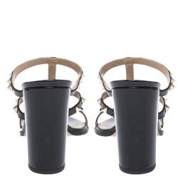 Pre Owned Valentino Black Patent Leather Rockstud Strappy Sandals Size 38.5