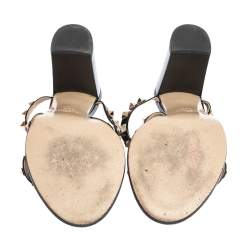 Pre Owned Valentino Black Patent Leather Rockstud Strappy Sandals Size 38.5