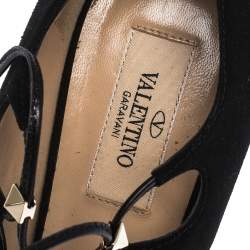 Pre Owned Valentino Black Suede Rockstud Open Toe Lace Up Ankle Wrap Sandals Size 37