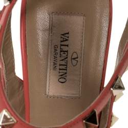 Pre Owned Valentino Peach Leather Rockstud Ankle Strap Sandals Size 38