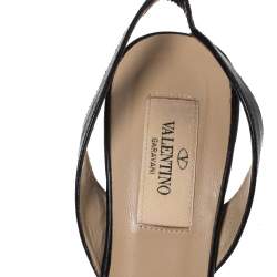 Pre Owned Valentino Black Leather Flower Embellished Slingback Sandals Size 36