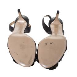 Pre Owned Valentino Black Leather Flower Embellished Slingback Sandals Size 36