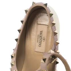 Pre Owned Valentino Cream/Beige Patent Leather Rockstud Ballet Flats Size 38