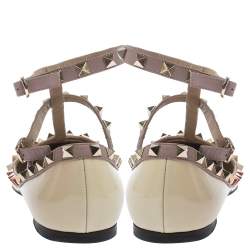 Pre Owned Valentino Cream/Beige Patent Leather Rockstud Ballet Flats Size 38
