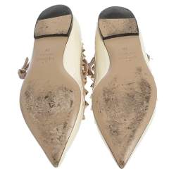 Pre Owned Valentino Cream/Beige Patent Leather Rockstud Ballet Flats Size 38
