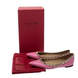 Pre Owned Valentino Pink Leather Rockstud Pointed Toe Ballet Flats Size 37