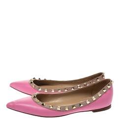 Pre Owned Valentino Pink Leather Rockstud Pointed Toe Ballet Flats Size 37