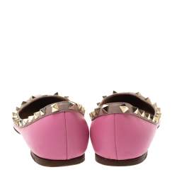 Pre Owned Valentino Pink Leather Rockstud Pointed Toe Ballet Flats Size 37