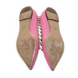 Pre Owned Valentino Pink Leather Rockstud Pointed Toe Ballet Flats Size 37