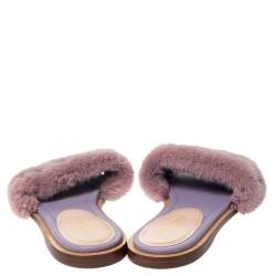 Pre Owned Valentino Multicolor Fur and Leather Rockstud Flat Sandals Size 38