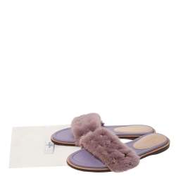 Pre Owned Valentino Multicolor Fur and Leather Rockstud Flat Sandals Size 38