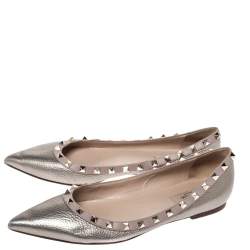 Pre Owned Valentino Metallic Bronze Leather Rockstud Ballet Flats Size 40