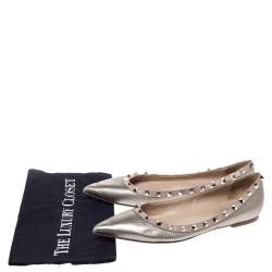 Pre Owned Valentino Metallic Bronze Leather Rockstud Ballet Flats Size 40