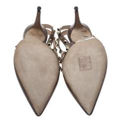 Pre Owned Valentino Metallic Bronze Leather Rockstud Ankle Strap Sandals Size 36