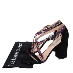 Pre Owned Valentino Multicolor Suede Native Block Heel Sandals Size 40.5