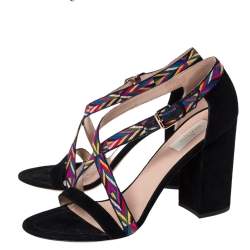 Pre Owned Valentino Multicolor Suede Native Block Heel Sandals Size 40.5