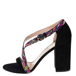 Pre Owned Valentino Multicolor Suede Native Block Heel Sandals Size 40.5