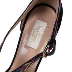 Pre Owned Valentino Multicolor Suede Native Block Heel Sandals Size 40.5