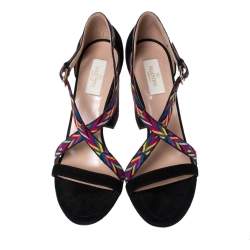 Pre Owned Valentino Multicolor Suede Native Block Heel Sandals Size 40.5