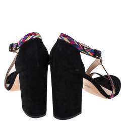 Pre Owned Valentino Multicolor Suede Native Block Heel Sandals Size 40.5