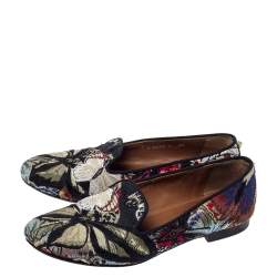 Pre Owned Valentino Black Embroidered Canvas Smoking Slippers Size 38