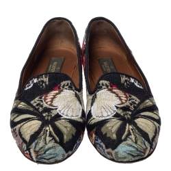 Pre Owned Valentino Black Embroidered Canvas Smoking Slippers Size 38