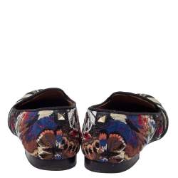 Pre Owned Valentino Black Embroidered Canvas Smoking Slippers Size 38