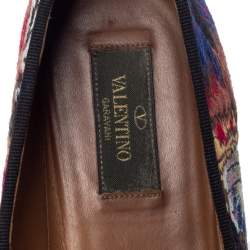 Pre Owned Valentino Black Embroidered Canvas Smoking Slippers Size 38