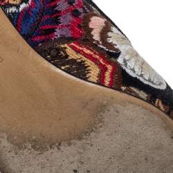 Pre Owned Valentino Black Embroidered Canvas Smoking Slippers Size 38