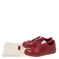 Pre Owned Valentino Red Leather Rockstud Untitled Rosso Low Top Sneakers Size 41
