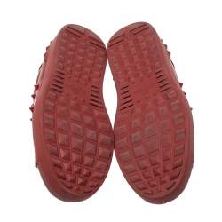 Pre Owned Valentino Red Leather Rockstud Untitled Rosso Low Top Sneakers Size 41
