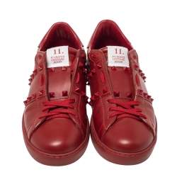 Pre Owned Valentino Red Leather Rockstud Untitled Rosso Low Top Sneakers Size 41