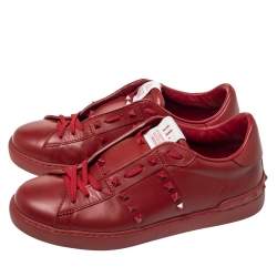 Pre Owned Valentino Red Leather Rockstud Untitled Rosso Low Top Sneakers Size 41
