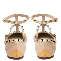 Pre Owned Valentino Multicolor Native Couture 1975 Print Leather Rockstud Pointed Toe Ballet Flats Size 39.5