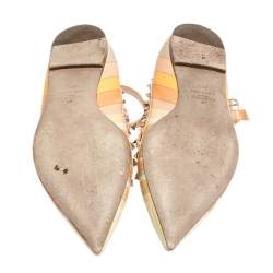 Pre Owned Valentino Multicolor Native Couture 1975 Print Leather Rockstud Pointed Toe Ballet Flats Size 39.5